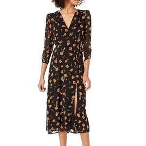ASTR Joni Floral Midi Black Dress Size Medium